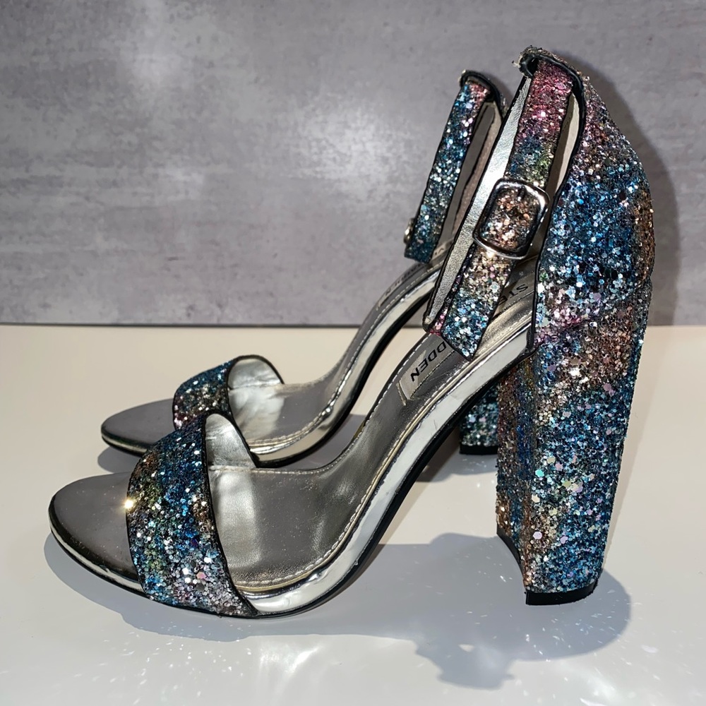 Women sparkle chunky heels